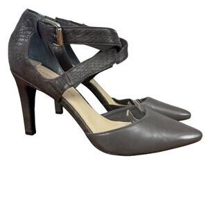 Franco Sarto Anazio Womens Dark Gray Ankle Strap High Heels Pointed Toe sz 8.5